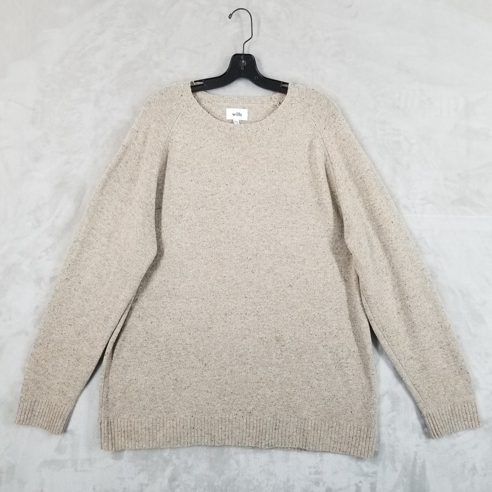 Huckberry WILLS Sweater Men 3XL-T Wool Beige Speckled Crewneck Outdoor Cabin‎